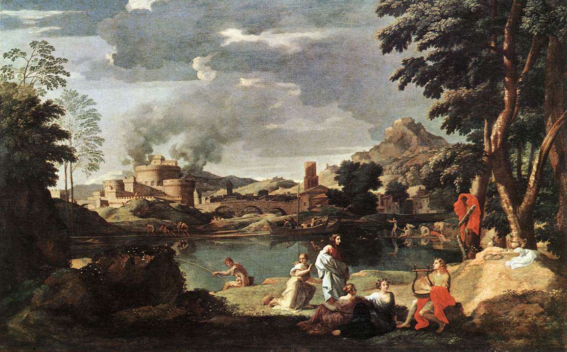 POUSSIN, Nicolas Landscape with Orpheus and Euridice sg